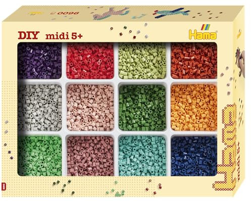 Hama Beads and Storage | Approx.9.600 Beads distributed on 12 Different Colours and 1 Storage Tray with lid