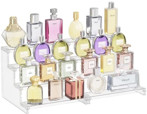 Lifewit Clear Display Stand, 9 Inch 4 Tires Perfume Display Stand Holder, Plastic Display Riser for Figures, Cupcake, Makeup Cosmetics Storage Organiser for Vanity, Bathroom, Dressing Room, 2 Pcs