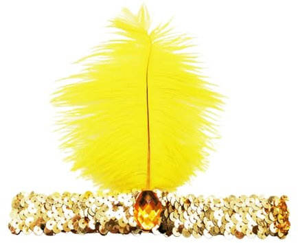 Feder Stirnband Fascinator Damen Flapper Stirnbänder Cosplay Haarband Karneval Party Kopfschmuck Vintage Feder Haarreif Feder Kopfbedeckung Kostüm für Party Karneval Hochzeit (X3-Gold, One Size)