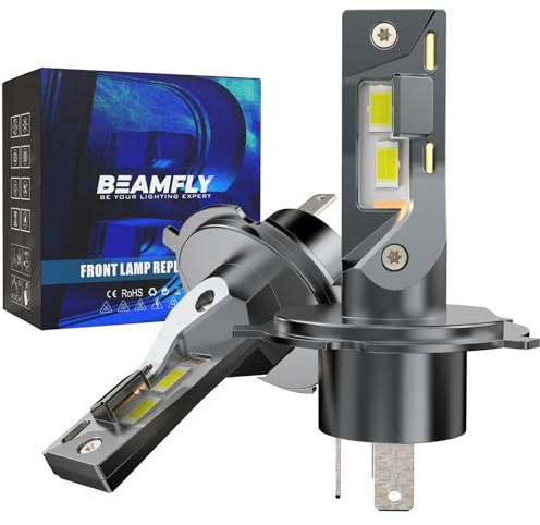 BEAMFLY Ampoules H4 LED 20000lm 100W, Ampoules de phare voiture et moto, Kit d'ampoules 12v pour feux de route ou feux de croisement, 1:1 taille halogène, Plug and Play, 6500k lumière blanche, 2pcs