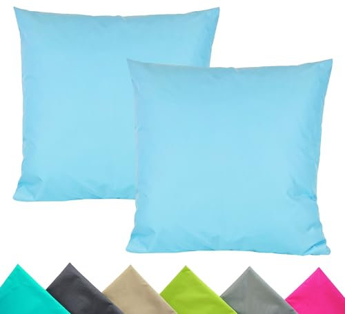 JACK 2er Set 40x40cm Outdoor Kissenhülle Kissenbezug Wasserfest Sitzkissen Lounge Kissen Garten Stuhl Lotus Effekt, Farbe:Hellblau