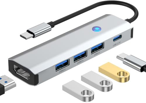USB C Hub 5 in 1 Multiport Adapter 4K HDMI,100W Power Delivery, 3 USB-A Data Ports,USBC Dongle for Apple iPhone 16 Pro Max,iPhone 15 Pro,MacBook Pro/Air, iPad Pro,iMac,XPS,Thinkpad,Laptop