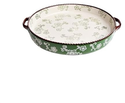 Pirofile da Forno Teglie da Forno Teglia rotonda for pizza in ceramica con doppio orecchio, teglia da forno con speciale vassoio for riso al forno for formaggio domestico ideali anche per lasagne(Gree