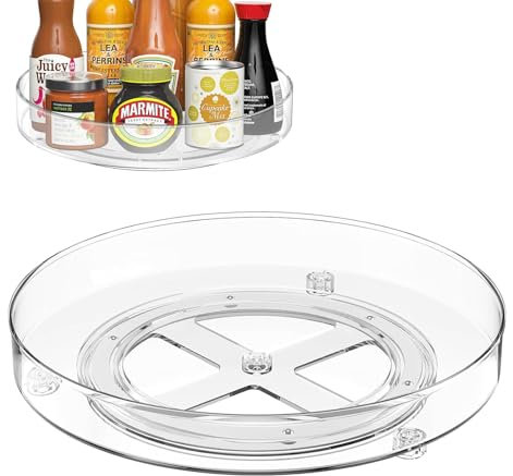 NEXROLA Kühlschrank Organizer 360° drehbar,Gewürz-Organizer aus transparentem PET Material, geeignet für Gewürzflaschen, Kosmetika und Snacks, Drehteller 23,5 cm