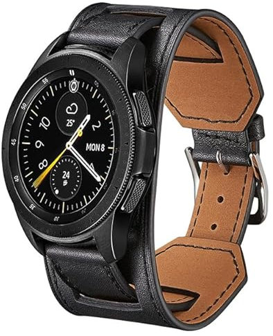 VZEXJIU Cuff Armband Kompatibel mit Samsung Galaxy Gear S3 Classic/Frontier Lederarmband Galaxy Watch 3 45mm für Huawei Watch GT 5 Pro 22mm Echtes Leder Ersatzband(Schwarz)