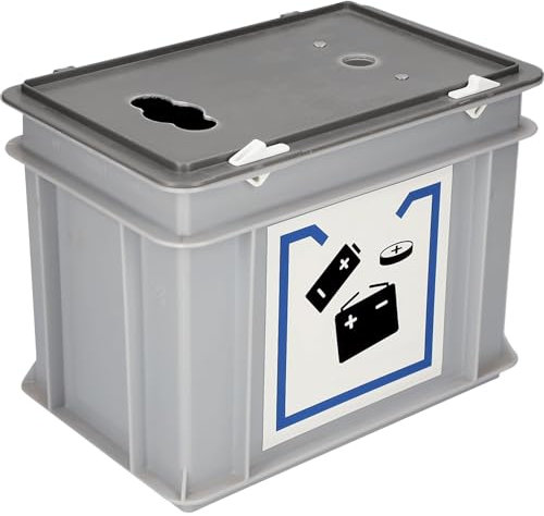 kaiserkraft | Contenitore per la raccolta delle batterie esauste | con coperchio e apertura di inserimento | capacità 9 l | lungh x largh x alt 300
