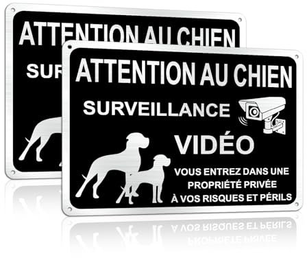 SINMAO Panneau Attention Au Chien avec Video Surveillance Aluminium 18x25cm, Imperméable, Protégé Contre les UV, Résistant à la Rouille Convient pour une Utilisation Intérieure et Extérieure x2