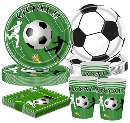 Fußball Partygeschirr Set für 10 Gäste, Fussball Deko Geburtstag Kinder, 10 Pappteller PappTassen,Servietten, Fußball Party Deko Jungen Mädchen Mottoparty Kindergeburtstag Deko