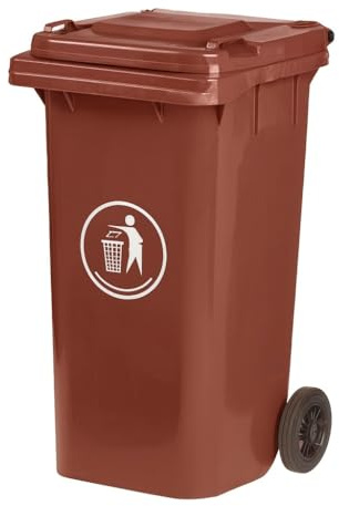 DUAS Outdoor Wheelie Bin Trash Can Large 100L & 120L EN840 Certified Rubbish Waste Dustbin with Lid, Rubber Wheels, and Steel Axle – Durable for Home Workplace and Commercial Use (Brown, 100L)