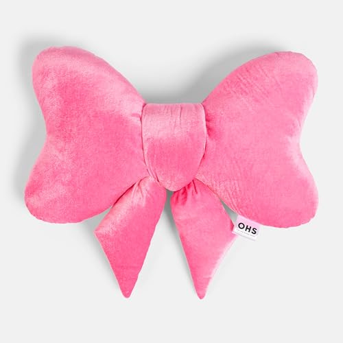 OHS Throw Pillow Bow Shaped Velvet Novelty Scatter Cushion for Sofa Couch Bedroom Back Support Cushion Decorative Cute Room Decor Plush Pillow, Pink - 45 x 33cm