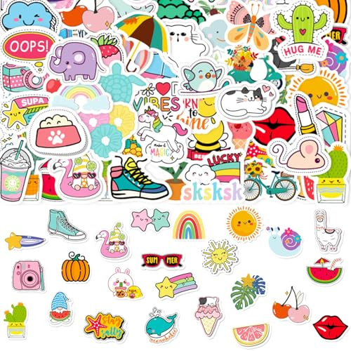 200PCS Waterproof Aesthetic Stickers for Girls Small 4cm Vinyl Camera Stickers for Scrapbooking Laptop Water Bottle Book Notebook Kindle Skateboard Cute Durable Decals for DIY Crafts
