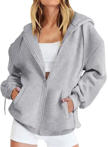 BOYSSPAA Women's Zip Up Hoodie Jacket Oversized Casual Hooded Sweatshirt with Pockets