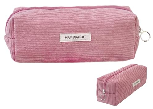 Lufdegim Federmäppchen Cord-Stoff, Mäppchen Aesthetic Schlamppermäppchen für Jungen und Mädchen, Schlamppermäppchen Damen Federtasche Erwachsene, Portable Kleines Mäppchen für Schule, Büro (Rosa)