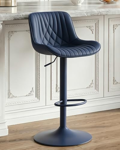 YOUTASTE Barhocker Höhenverstellbar, Barstühle mit Lehne, Alles Navy Blau | Drehbar Hocker aus Leder, Sockel in Khaki, Bar Stool im Fischschwanz-Design, 360° Drehstuhl Moderner, 150kg