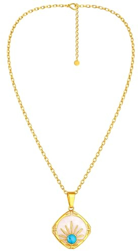 BS Schmuckdesign Halskette Damen 18K vergoldete Gliederkette Anhängerkette Charm-Kette verspielter Look Emaillie hypoallergen nickelfrei wasserfest & hautfreundlich Größe verstellbar
