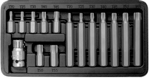 SW-Stahl 04420L Bit-Sortiment 3/8 Zoll, T-Profil, T20-T55, 15-teilig | Chrom-Vanadium Bitset inklusive 1/2 Zoll Adapter, T-Profil Bitbox in Industriequalität für Torx Werkzeug