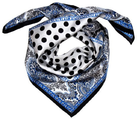 Lorenzo Cana Damen Seidentuch aufwändig bedrucktes Tuch aus 100% Seide 70 cm x 70 cm Damentuch Schaltuch weiss blau schwarz 89055