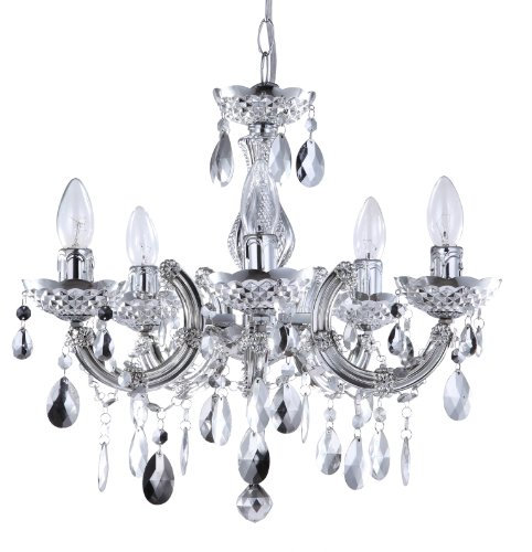 LITECRAFT Marie Therese Chandelier Ceiling Light Crystal Effect 5 Arm - (Silver)