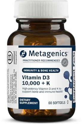 Metagenics Vitamin D3 and Vitamin K2 10,000 IU with MK-7- Vitamin D3 with K2 for Immune Support, Bone & Heart Health-Non-GMO, Gluten-Free-60 Softgels