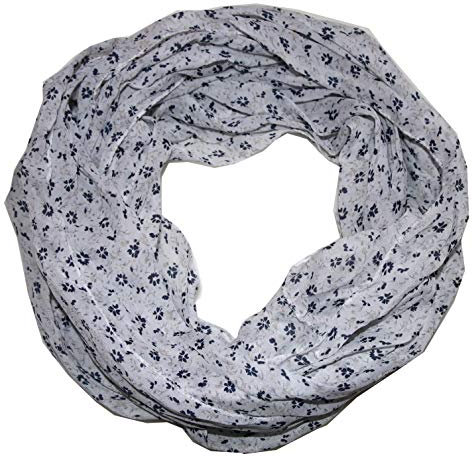 ACC Blumen Damen Loop Schal aus Seide & Baumwolle/Seidenschal (Blümchen weiß)