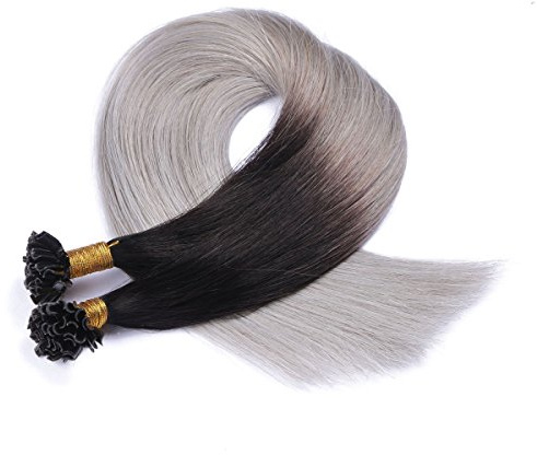 Keratin Bonding - # 1B/SILVER OMBRE - 60cm - 150 Strähnen - 1g - 100% Remy Echthaar Haarverlängerung U-Tip Extensions sehr hohe Qualität by NOVON Hair Extention