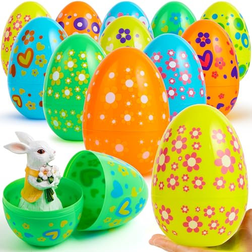 JOYIN 12 Stück 7 Zoll große Jumbo-Ostereier, große Leere große Ostereier aus Plastik zum Befüllen als Osterleckereien, Partygeschenke, Ostereiersuche, Füllmaterial für Korbfüller, Überraschungseier