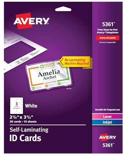 Avery Self-Laminating ID Cards, 2 x 3-1/4, Box of 30 (5361)