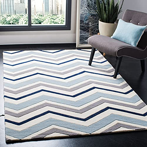 SAFAVIEH Zeitgenössische Teppich für Wohnzimmer, Esszimmer, Schlafzimmer - Chatham Collection, Kurzer Flor, Elfenbein und Dunkelgrau, 152 X 244 cm