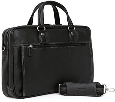 Hexagona Paris - Porte-documents - pour Homme - Collection CONFORT - Noir - en Cuir de vachette grainé - 2 poignées non réglables - Sac business - Sac d'affaires multifonction