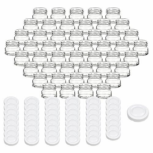 gouveo Lot de 48 bocaux de conservation 30 ml mini avec couvercle à vis blanc - mini bocaux de conservation avec bouchon à vis TO43 - bocaux ronds pour conserver, pour confiture, épices (EGR030W)