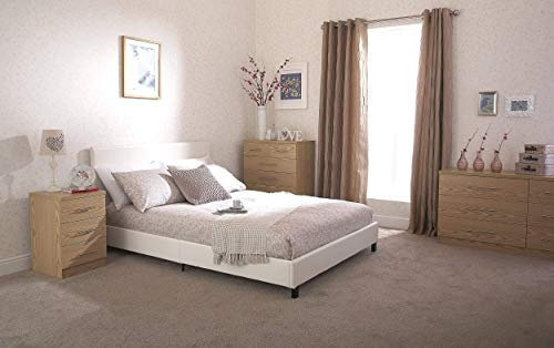 GFW Faux Leather Bed Frame With Padded Headboard H Stitch Design, Small Double, White