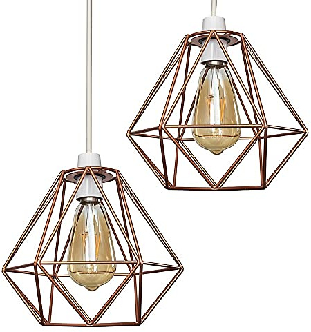 MiniSun | Retro Style Copper Metal Basket Ceiling Light Shades | Pendant Lights, Home Décor & Improvement Essential | Set of 2 | Includes 4W LED Bulbs [2700K Warm White] | 23.5cm Shade Width