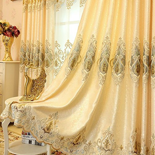 MYRU 2er-Set Europäische goldene Luxuxjacquard-Vorhänge für Schlafzimmer Wohnzimmer (260 * 140 cm)