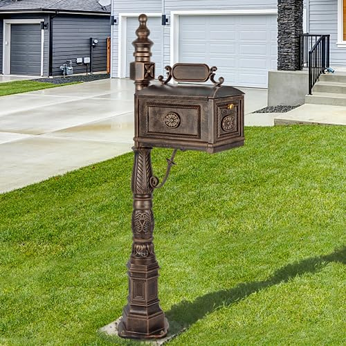 Heavy Duty Mailbox Classic Decorative Cast Aluminum Mail Box Postal Vertical Pedestal (Bronze)
