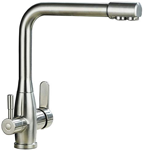 YAWEDA Küchenarmatur 304 All Edelstahl-Küche-Wannen-Hahn-Heißwasser-Mixer Reines Wasserhahn 3-Wege mit Filter mit doppeltem Griff