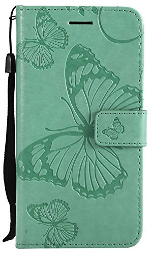 DENDICO Coque pour Galaxy J3 2017, Papillon Imprimé PU en Cuir Coque Magnétique Portefeuille TPU Étui Housse pour Samsung Galaxy J3 2017 - Vert