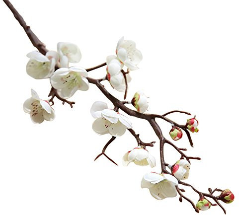 Greenstore Fiori di ciliegio, prugno, pesco artificiali, primaverili, con rami, decorazione per la casa e il matrimonio, 60 cm, in seta, confezione da 5 pezzi, Seta, bianco, 5 Pack 60 cm