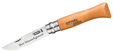 OPINEL Taschenmesser, Carbon (Nicht rostfrei) Buchenholz (mit Namensgravur, N° 08)