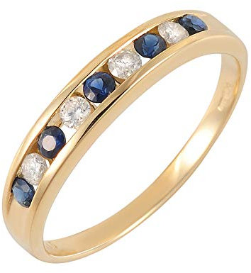 Ivy Gems 9ct Yellow Gold Blue Sapphire & Diamond Channel Set Ladies Half Eternity Ring - Size T