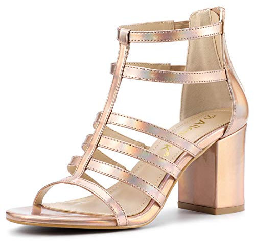 Allegra K Women's Cage Strappy Gladiators Chunky Heels Sandals Gradient Rose Gold 7 UK/Label Size 9 US