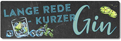 Interluxe Metallschild - Lange Rede kurzer Gin (2) - Schild als Mitbringsel oder Dekoration für Cocktailbar, Party, Barmixer, Partykeller