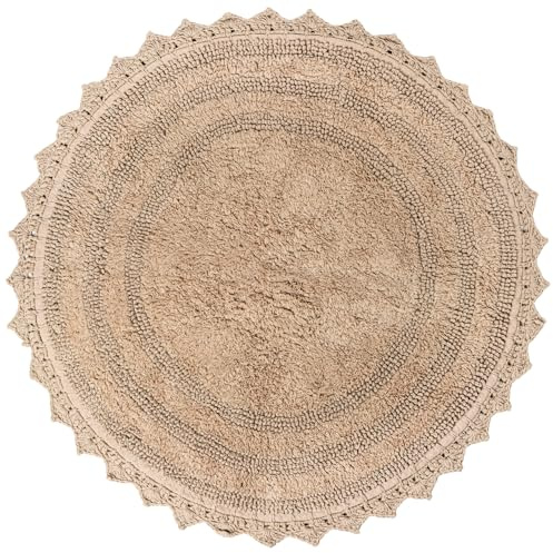 RAJRANG BRINGING RAJASTHAN TO YOU Runder gehäkelter weicher Baumwollteppich - Badematte, Dusche, Badewanne, Waschbecken, Toilette - (61 cm, beige)