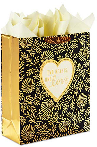 Hallmark 0005WDB1167 Extra große Geschenktüte mit Seidenpapier (Zwei Herzen, eine Liebe), 38,1 cm, Schwarz Tasche mit Taschentuch, Papier, B086QKR1MQ