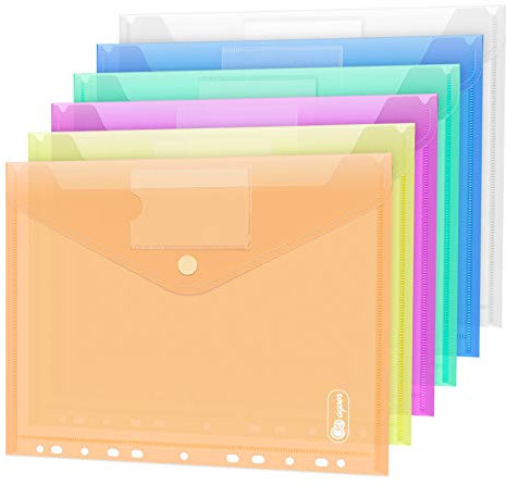 24 PCS Klettverschluss Dokumententasche A4, 6 Farben Sichttasche A4 Transparent, Dokumenten Mappen Brieftaschen Tasche für Organisieren mit 11 Lochrand und Etikettentasche