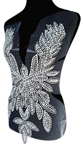 Aufnäher mit Kristallen, silberfarben, Pailletten, Perlen, spezielles Design, zum Nähen an Abendkleid, Ballkleid, Zubehör (Silber)