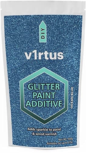 v1rtus Glitter Paint Additive - Ocean Blue | Metallic Flakes for Adding Sparkle to Paints & Wood Varnish | Add to Emulsion, Acrylic & Latex for Indoor Sparkly Walls | 100 g