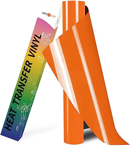 HTVRONT Plotterfolie Textil - 30.5cm x 244cm Orange Flexfolie zum Aufbügeln auf T-Shirt(Orange)