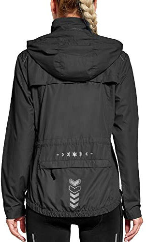 FitsT4 Sports Damen Fahrradjacke Radfahren Leichtgewicht Laufen Jacken Wasserabweisend Windbreaker Wanderjacke Reflektierend Trekking Regenjacke mit Kapuze,schwarz,L