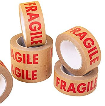 Sabco - 48mm X 50m Paper Kraft Fragile Tape. Eco Friendly - Bio Degradable Recyclable Tape Rolls. Ideal As Moving Packaging Tape Brown (6)