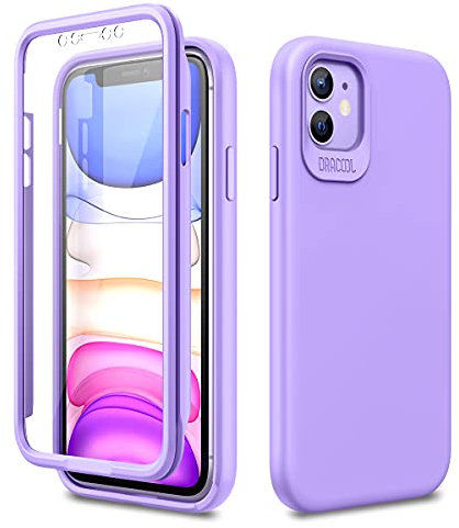 Dracool Liquid Silicone Case Compatible with iPhone 11 Case and Screen Protector Shockproof 360 Full Body Protection Soft Gel Rubber Cover Slim Phone Case for iPhone 11 6.1 inch - Purple